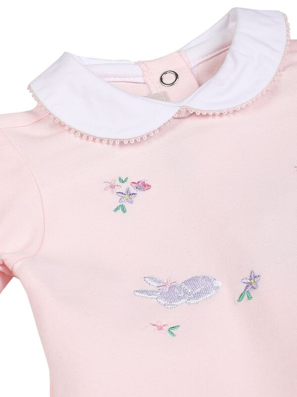 Girls Light Pink Knitted Nappy Opening Babysuit image number 2